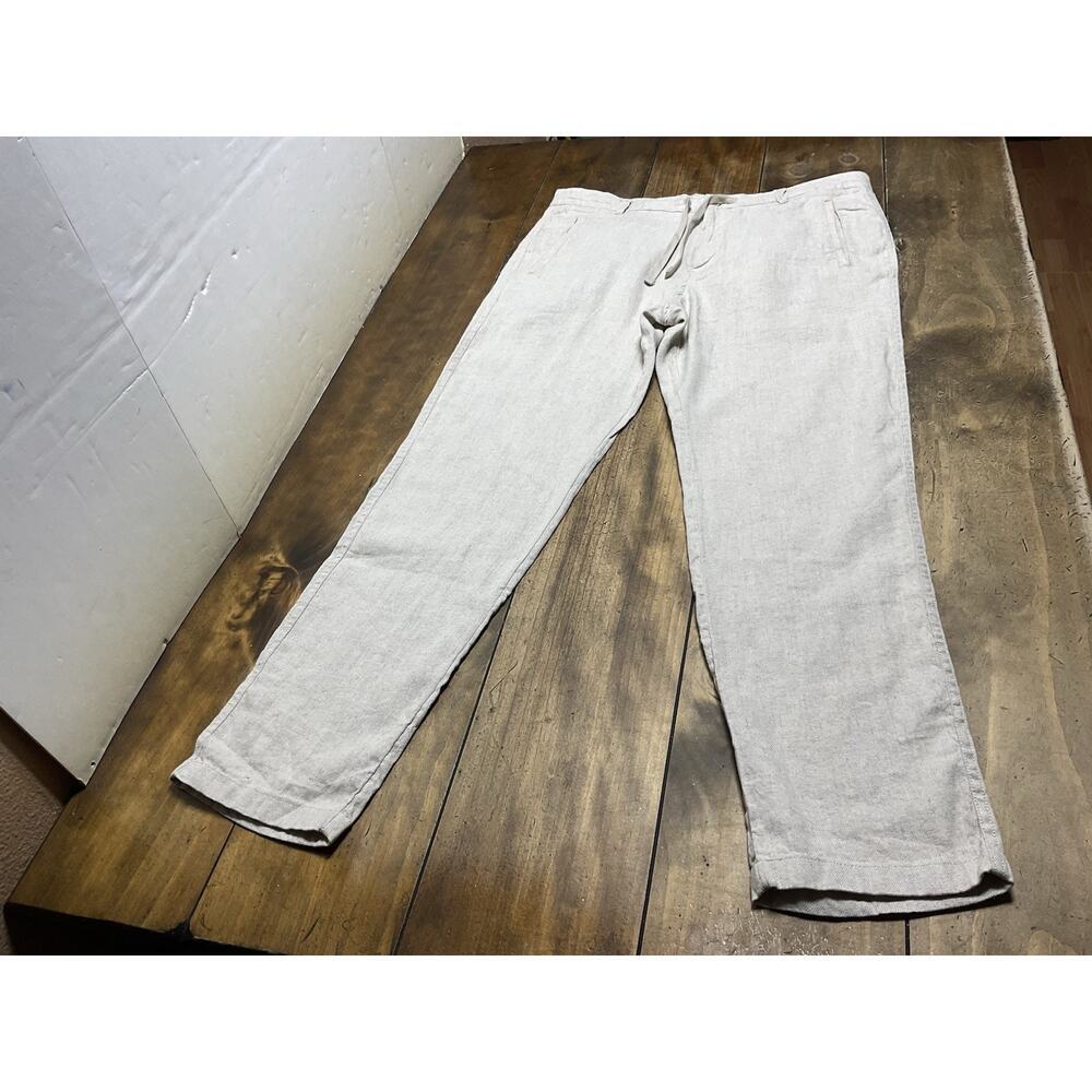 Porter & Ash Pants Mens Size 34 Beige Pleated Linen Blend Drawstring Tapered $88